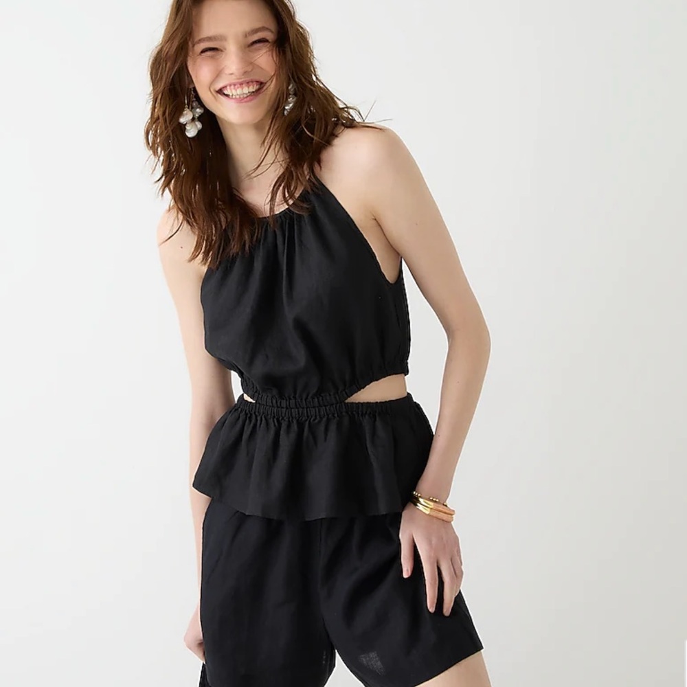 J CREW Cutout linen tank top black Size Medium NEW